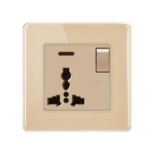 Tempered Glass Switch ABG-Universal 3 Pin Socket With Switch With Indicator Light-GOLD